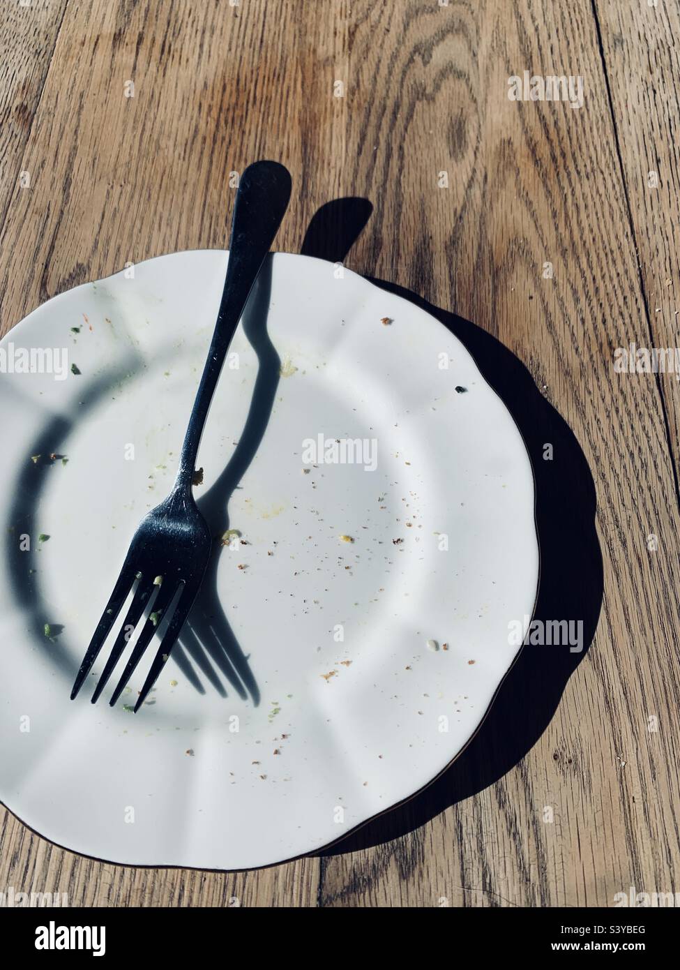 Piastra vuota con ombre della forcella - Immagine stock catturata con smartphone