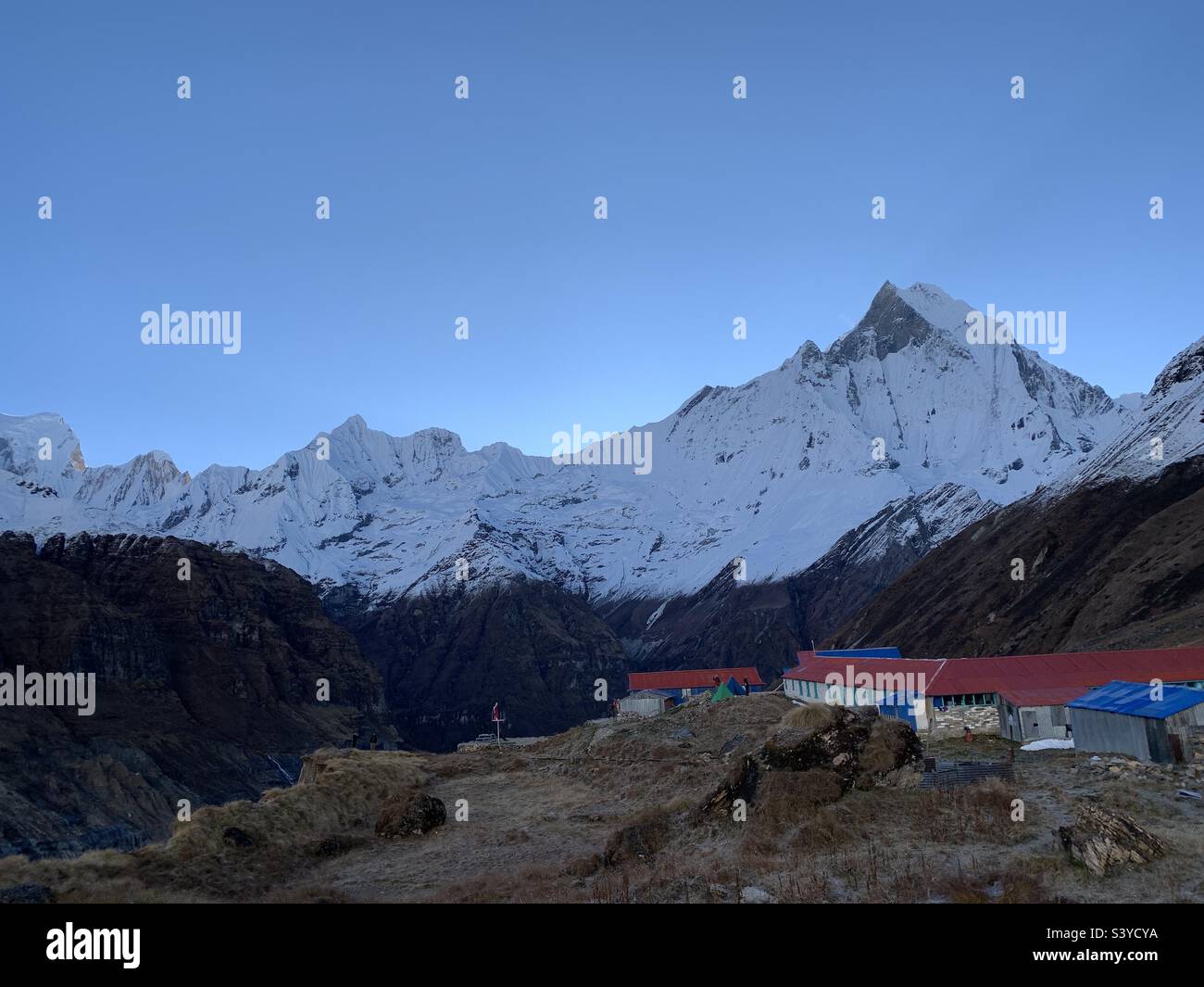 Monte Machhapuchhre in Annapurna Himalayan Range Foto Stock