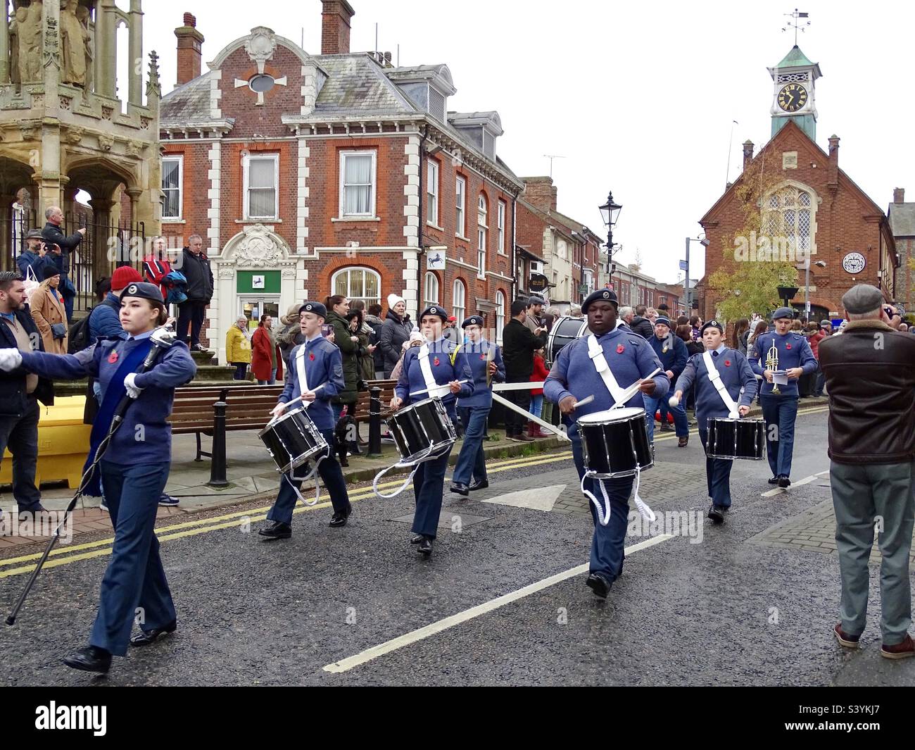 Remembrance Day Marching band a Leighton Buzzard in Inghilterra Foto Stock
