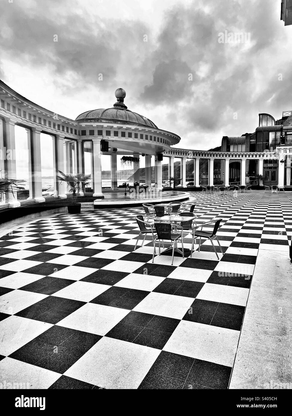 Il Sun Lounge, la Scarborough Spa in bianco e nero Foto Stock