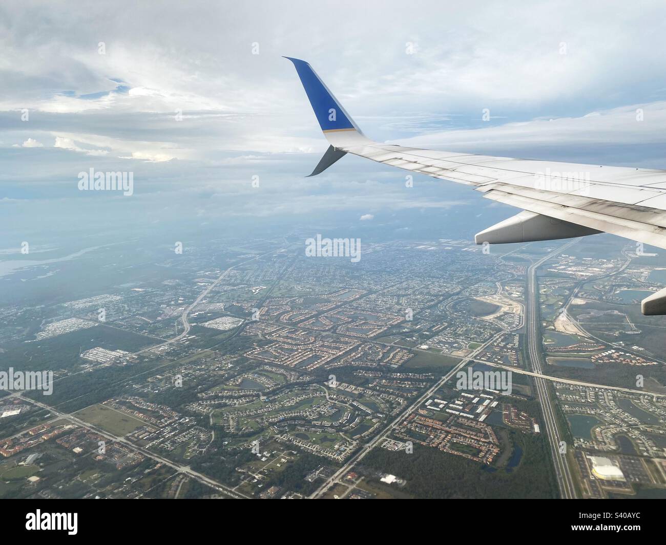 Volando a Fort Myers, Florida, vista dall'aereo. Foto Stock