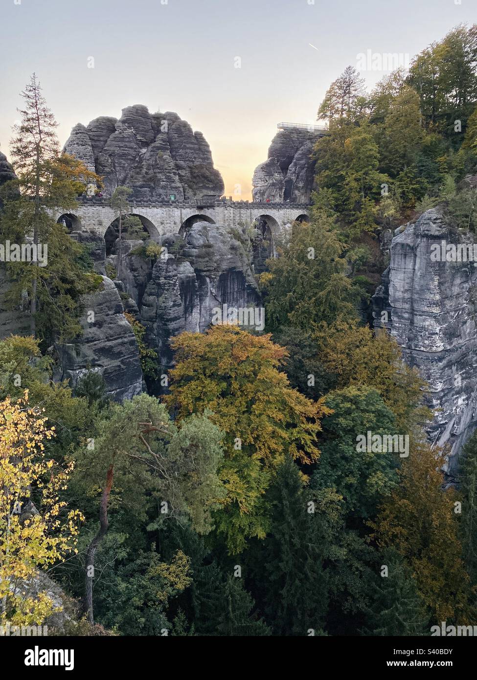 Ponte di Bastei, Sassonia Svizzera montagne, Germania Foto Stock