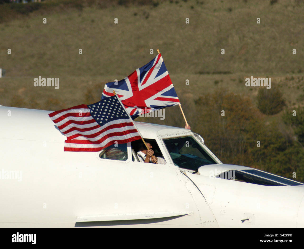L'ultimo sbarco del Concorde al Boeing Field a Seattle, Washington. - Immagine stock catturata con smartphone