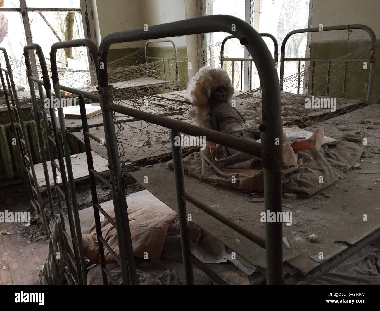 Zona di esclusione di Chernobyl, asilo per bambini abbandonati, Kiev/Kiev Oblast, Ucraina. Gennaio 2020. Foto Stock