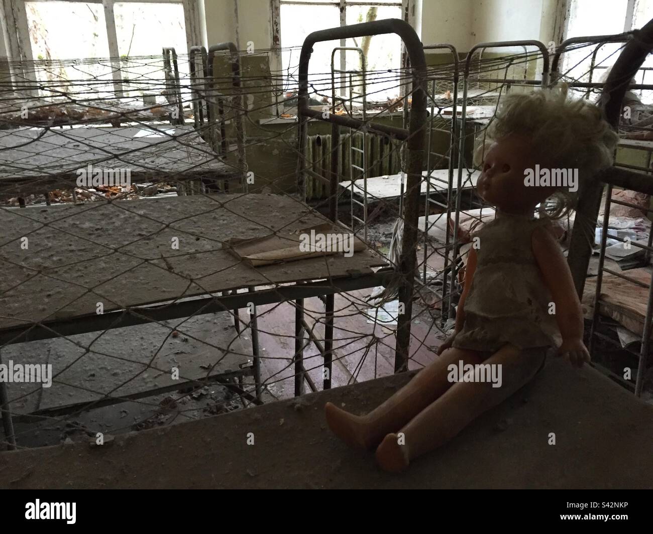 Zona di esclusione di Chernobyl, asilo per bambini abbandonati, Kiev/Kiev Oblast, Ucraina. Gennaio 2020. Foto Stock