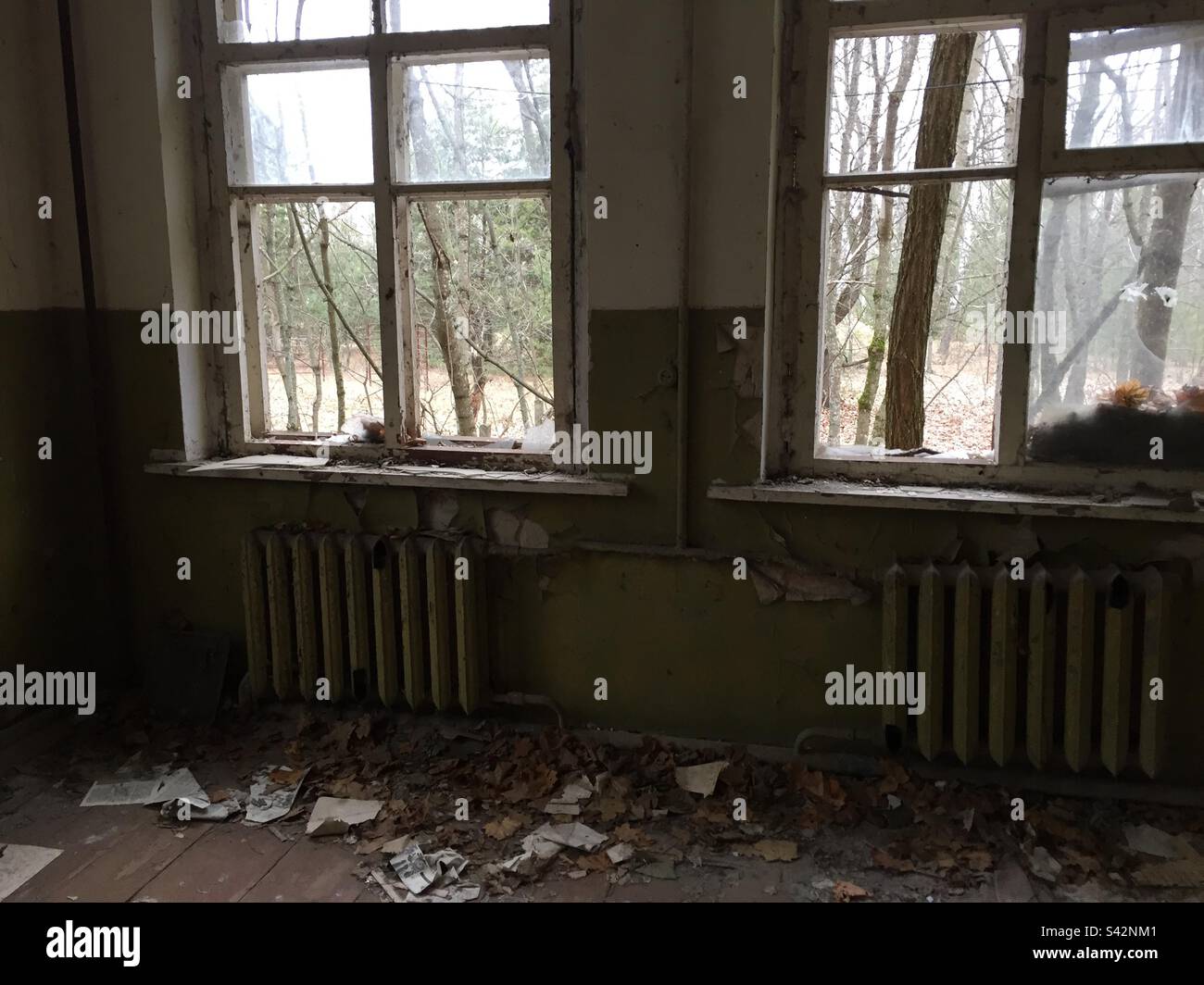 Zona di esclusione di Chernobyl, asilo per bambini abbandonati, Kiev/Kiev Oblast, Ucraina. Gennaio 2020. Foto Stock