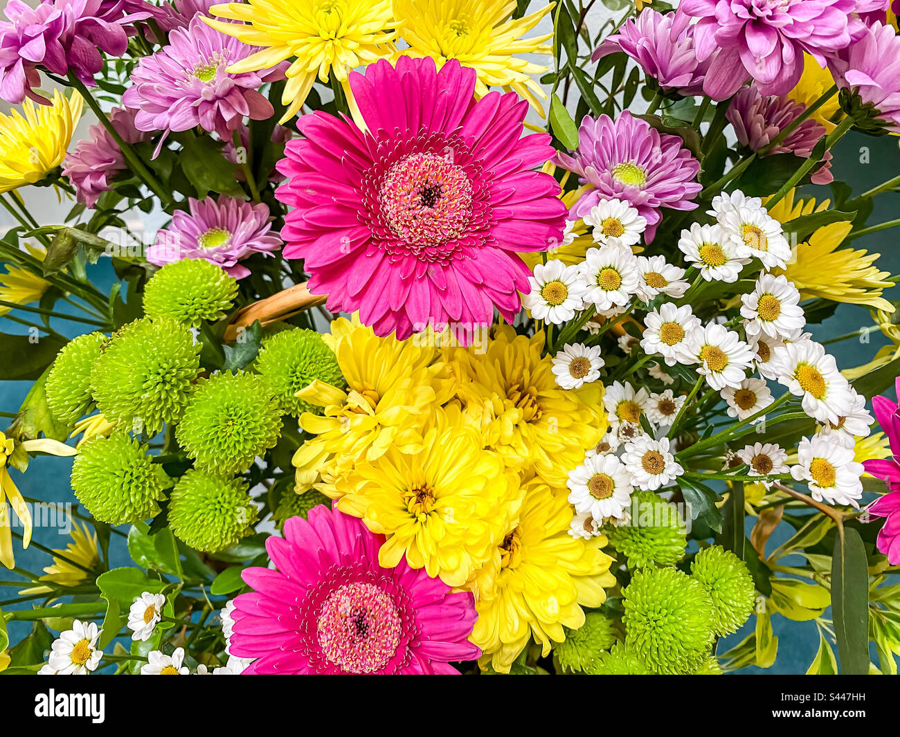 Vista ravvicinata di una disposizione floreale. - Immagine stock catturata con smartphone