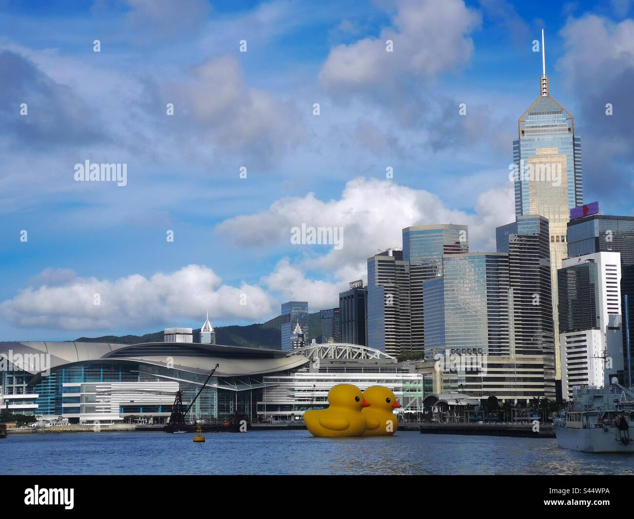 Il Rubber Duck torna a Hong Kong con un amico Rubber Duck. Giugno 9th, 2023. - Immagine stock catturata con smartphone