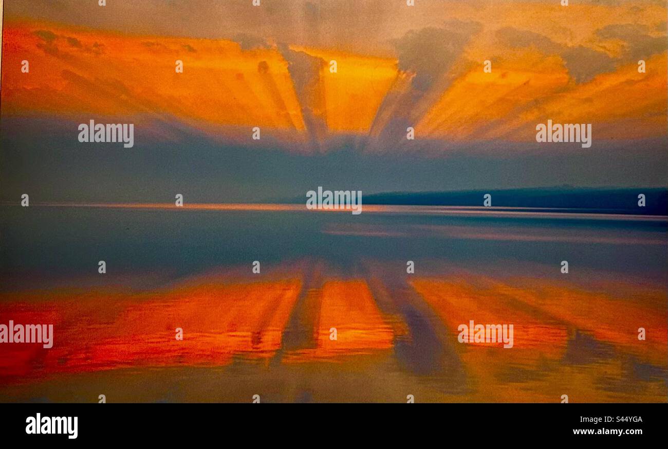 Sunrise, Ontario, Canada, nuovo giorno, Dawn, rosso, crepuscolo dell'alba, alba, prima luce - Immagine stock catturata con smartphone