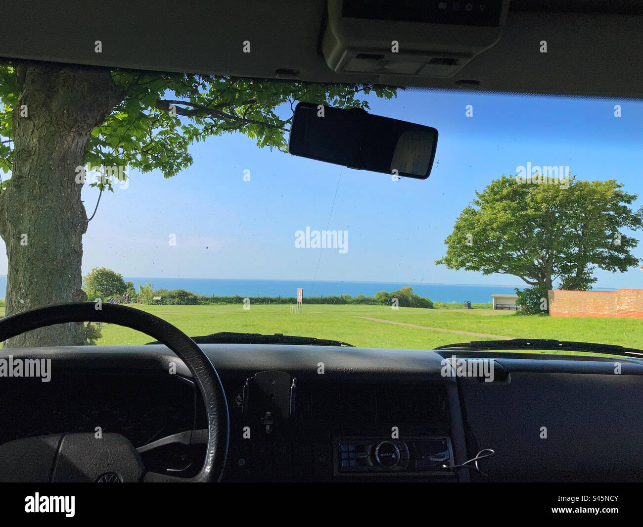 Vista da un camper a Sewerby East Yorkshire Foto Stock