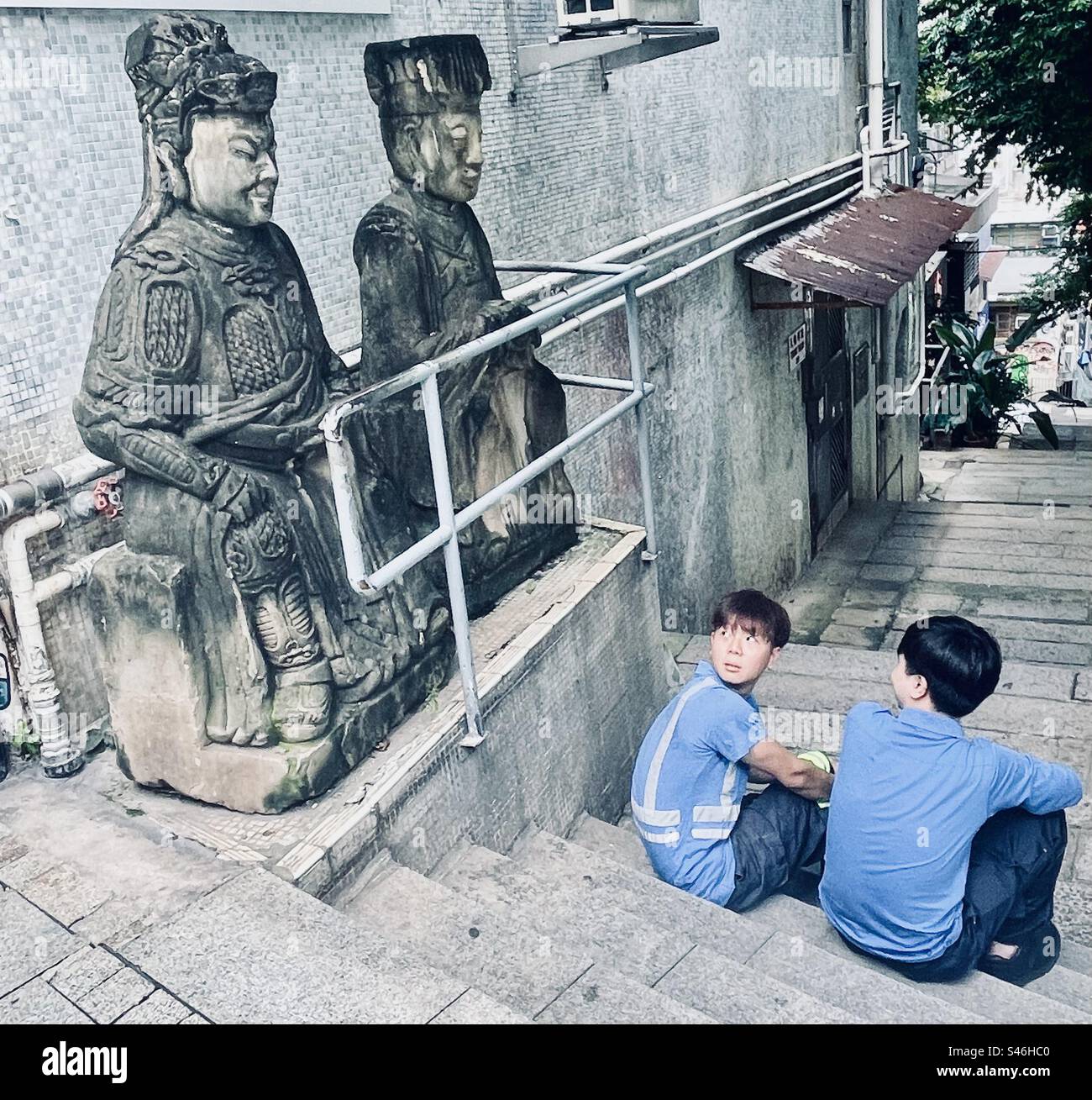 Scopri le sculture tradizionali di SOHO, Hong Kong. Foto Stock