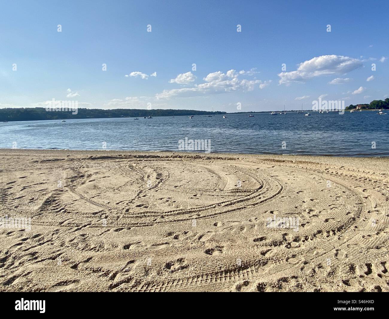 Cerchi nella sabbia, Oyster Bay, Long Island, New York Foto Stock