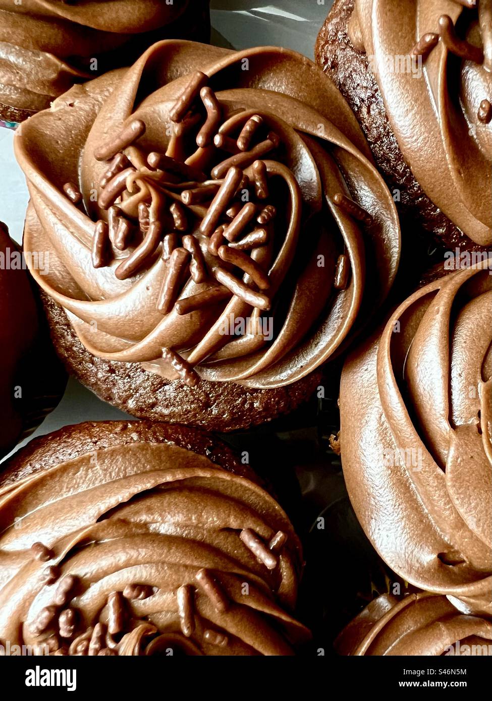 Cornice completa di cupcake al cioccolato Foto Stock