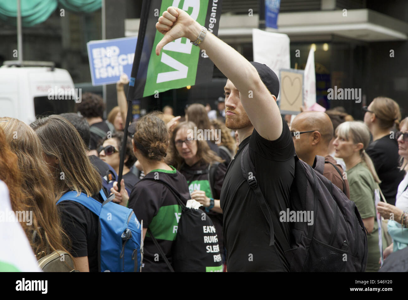 Protesta vegana, centro di Londra Foto Stock