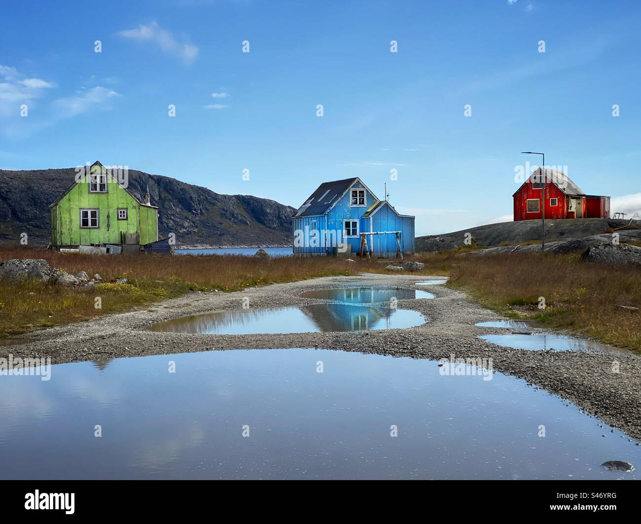 Case colorate a Nanortalik, Groenlandia Foto Stock