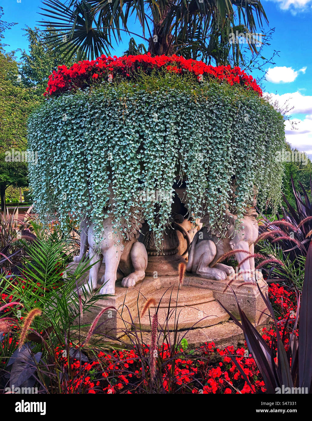 Bellissima esposizione di fiori nel Regent's Park di Londra durante la calda estate dell'agosto 2022 - Immagine stock catturata con smartphone