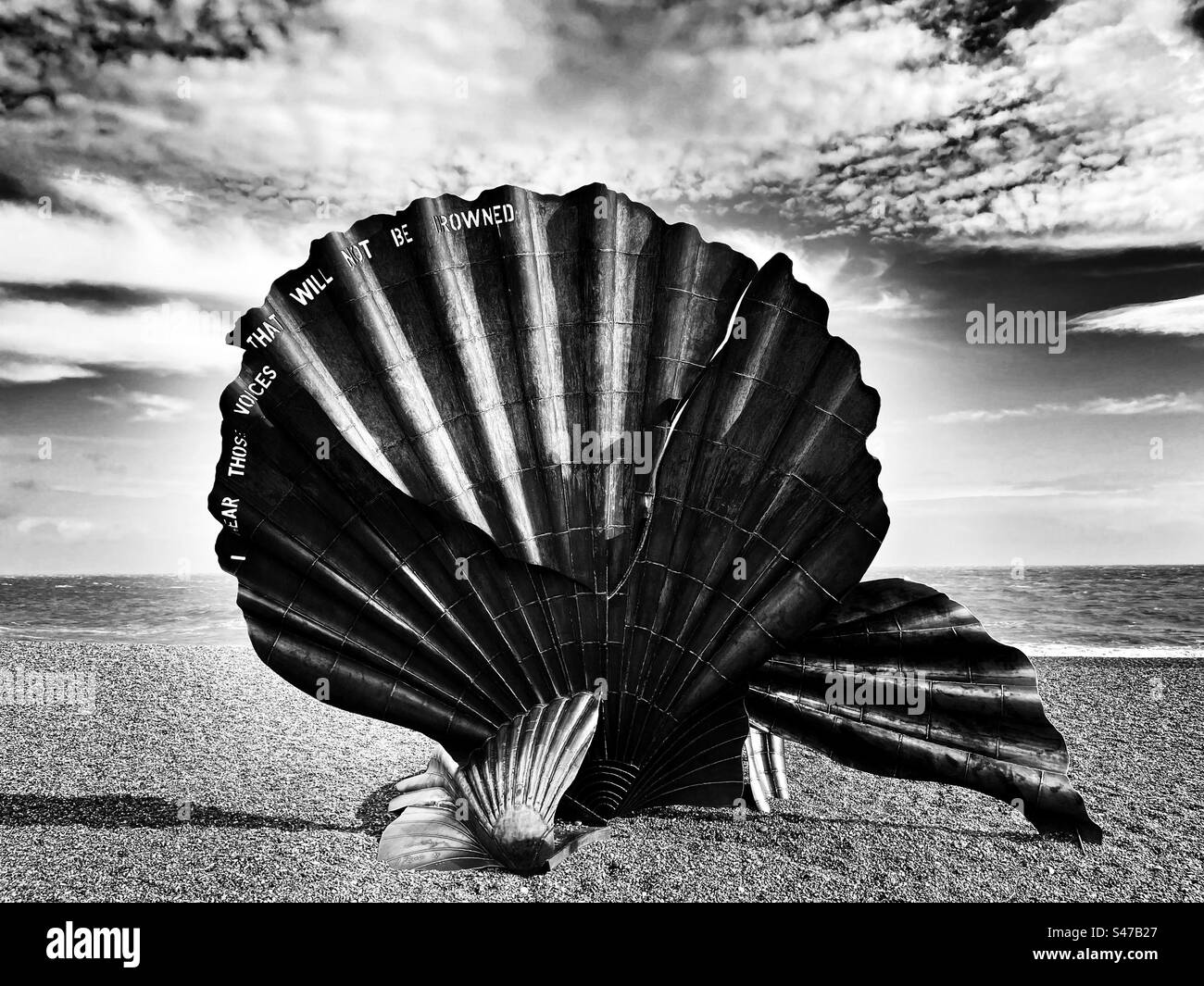 Scultura di capesante Maggi Hambling Aldeburgh Suffolk UK Foto Stock