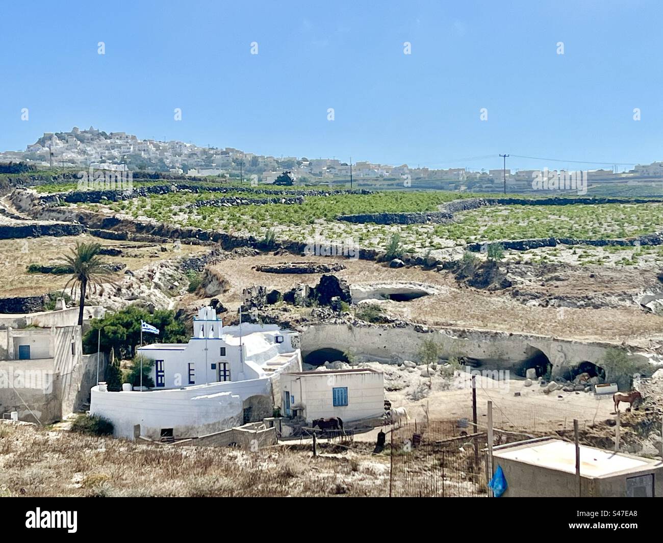 Paesaggio di Megalochori, Santorini, Grecia Foto Stock