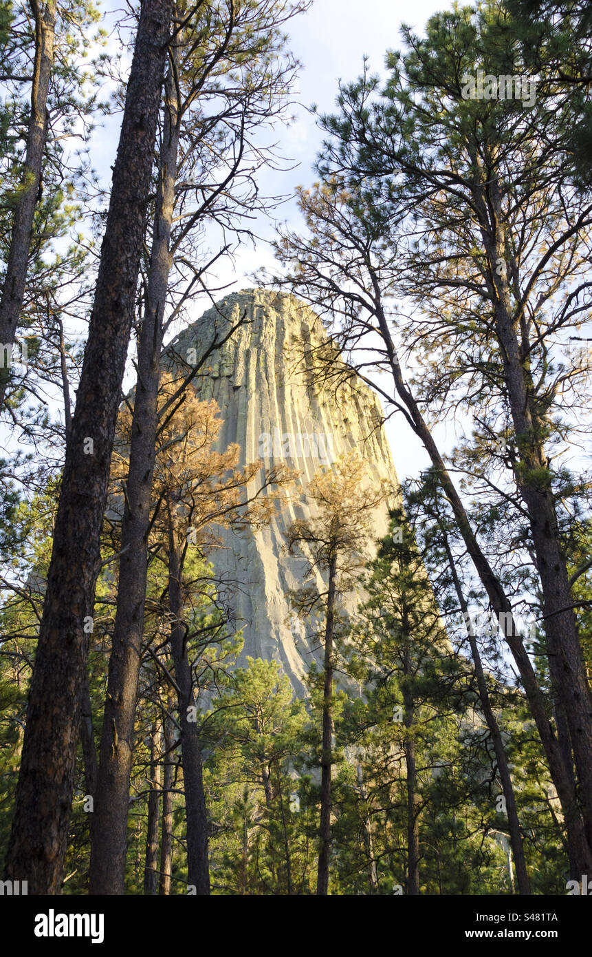 Devils Tower, presso la Devils Tower, monumento nazionale nel Wyoming, sacro, incontri ravvicinati del terzo tipo, film, ravvicinati e banchi, set cinematografico, Foto Stock