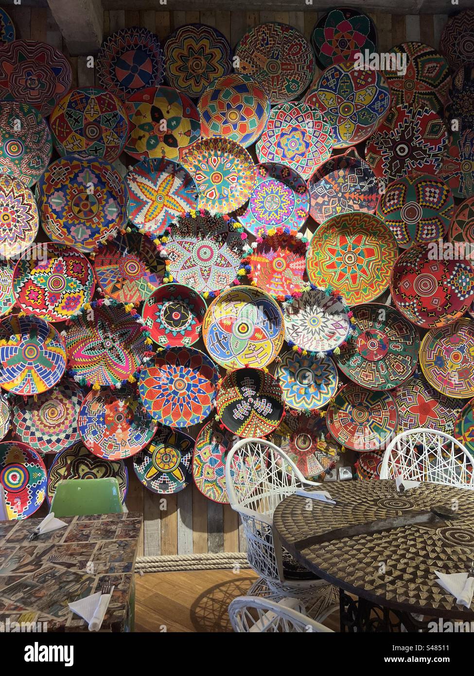 Colorata parete artigianale a Essaouira Foto Stock