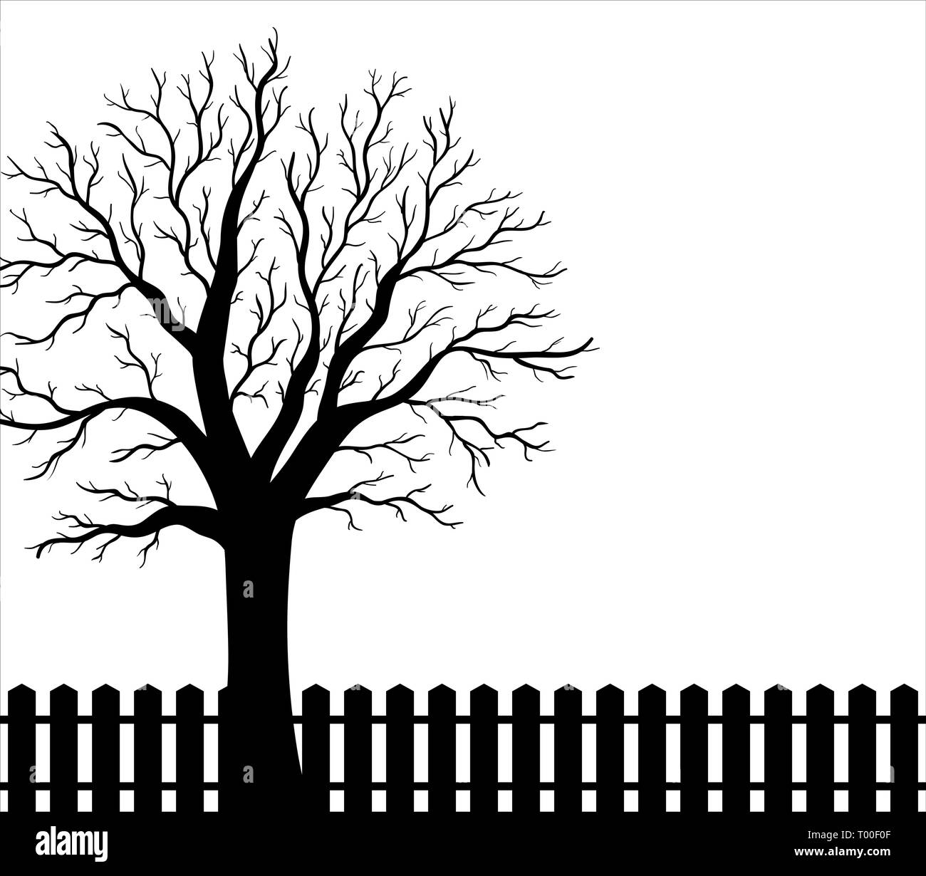 Sullo sfondo del cortile con un albero e una recinzione Illustrazione Vettoriale