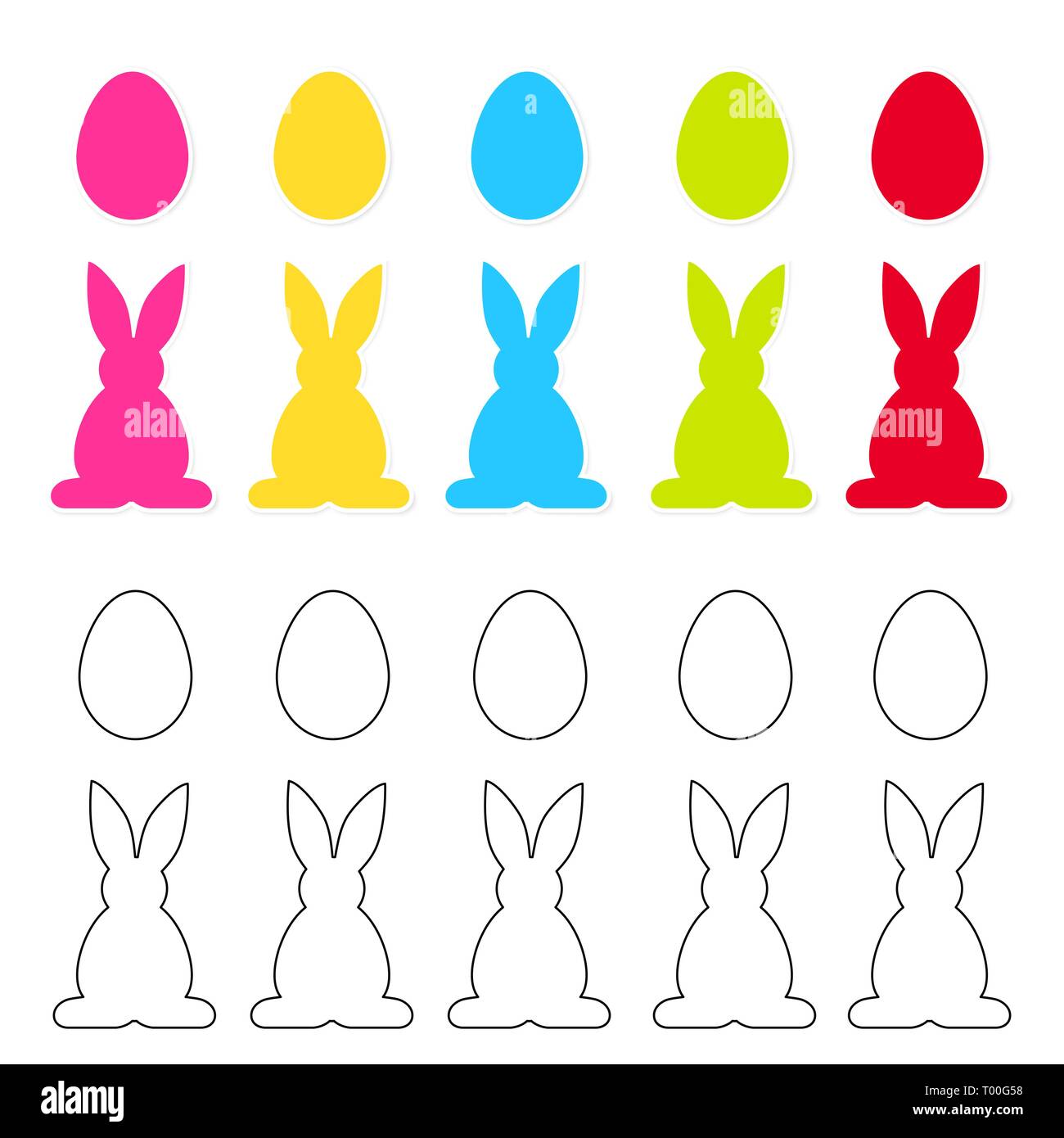 Gli adesivi di pasqua con uova colorate e di coniglio isolato su sfondo bianco vettore Illustrazione Vettoriale