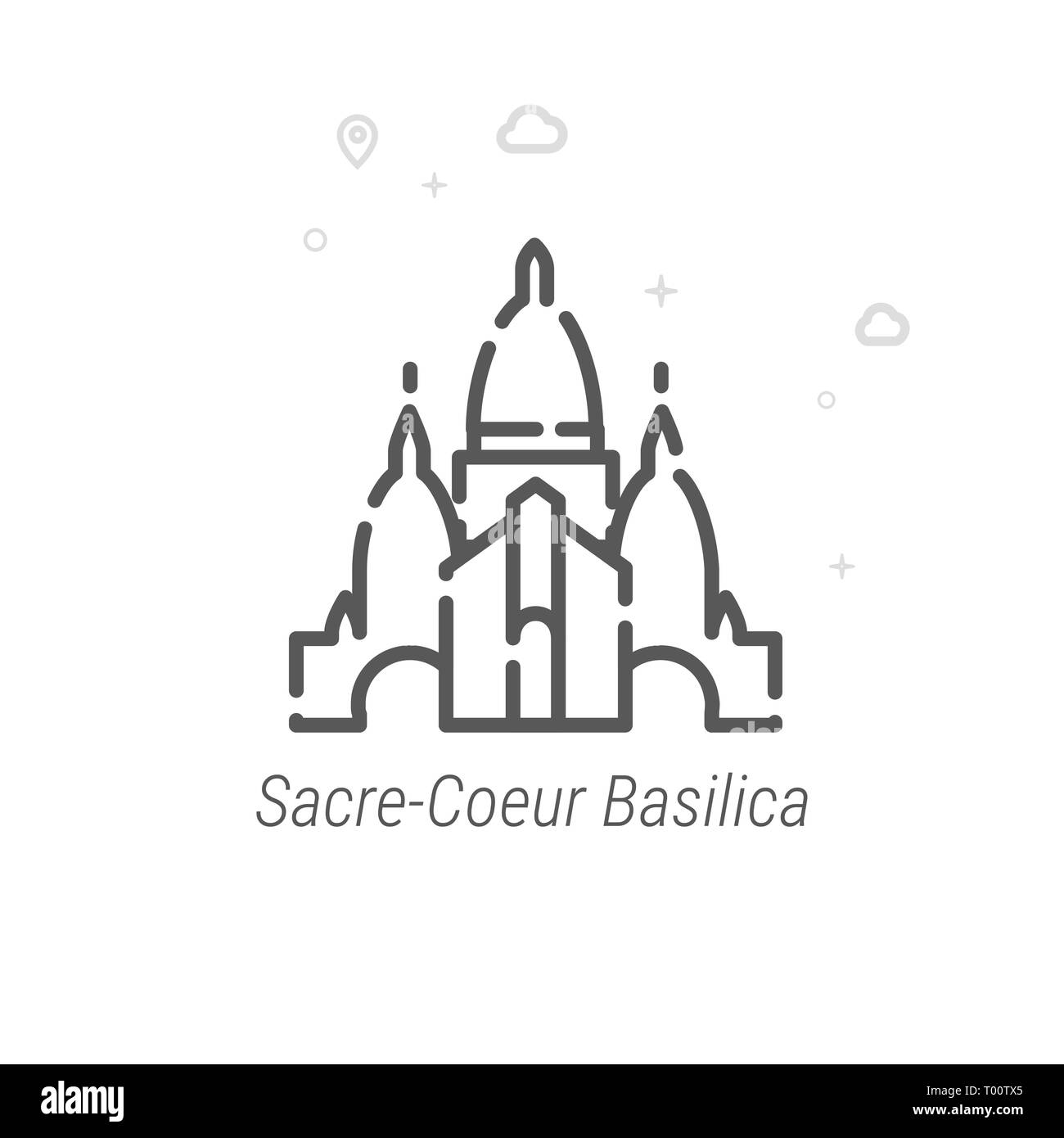 Basilica del Sacro Cuore di Parigi Icona linea. I punti di interesse storico simbolo, il pittogramma, segno. Abstract sfondo geometrico. Corsa modificabile. Regolare Foto Stock