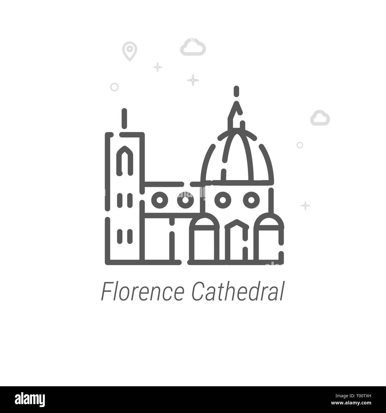 Il Duomo di Firenze, Italia Icona linea. I punti di interesse storico simbolo, il pittogramma, segno. Luce geometrica astratta sfondo. Corsa modificabile. Regolare la linea W Foto Stock
