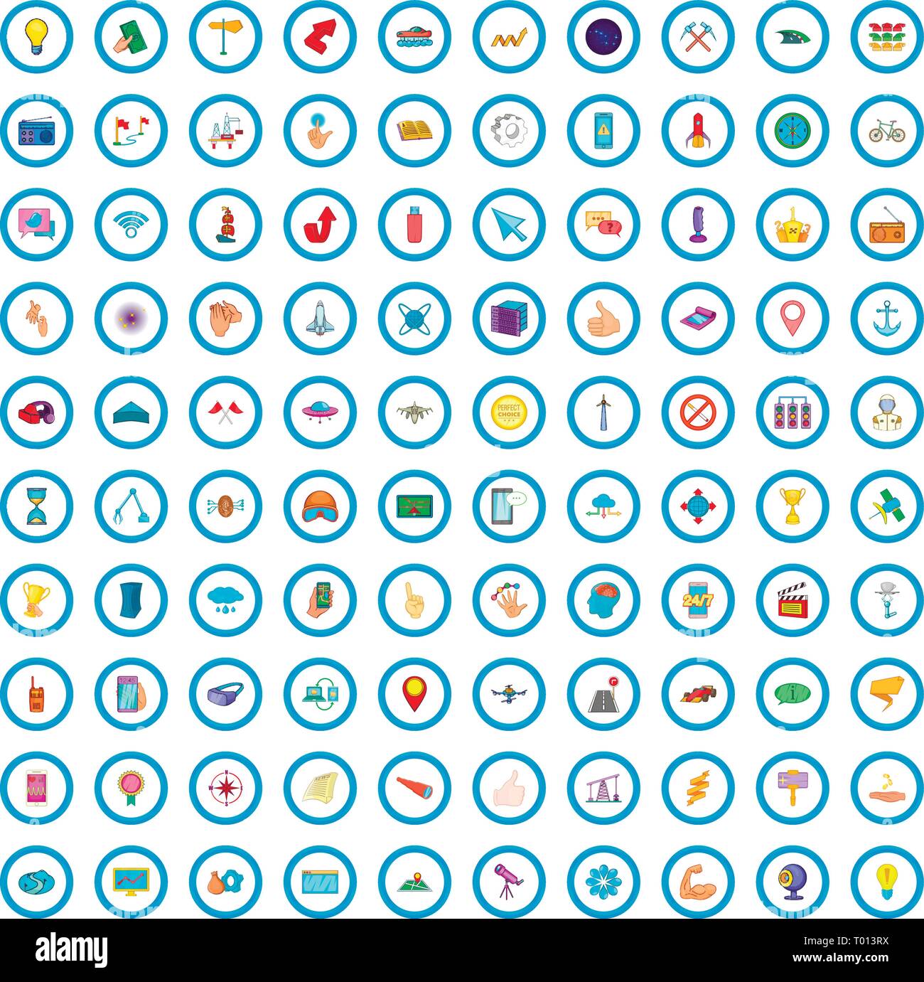 100 progressi set di icone, stile cartoon Illustrazione Vettoriale