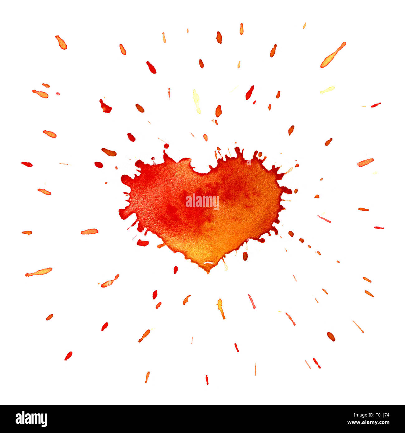 Acquerello cuore rosso con spruzzi e schizzi Foto Stock