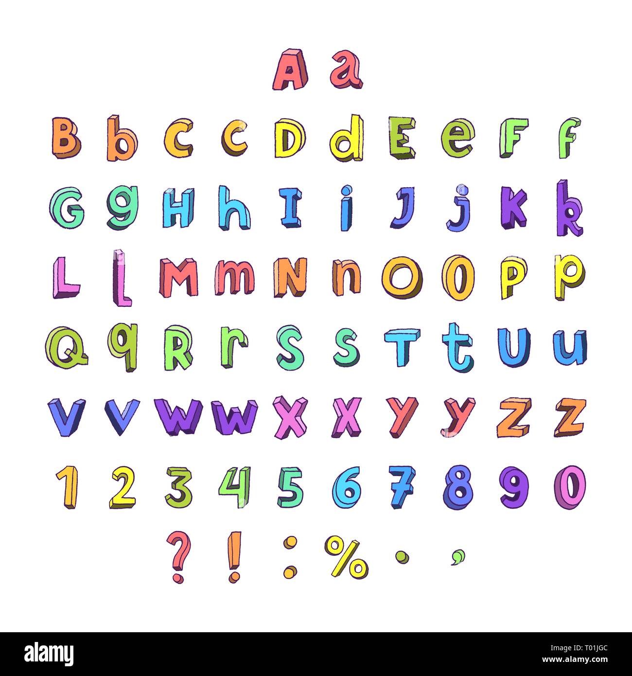 Cartone animato per bambini colorate a mano piena alfabeto. Illustrazione Vettoriale Illustrazione Vettoriale