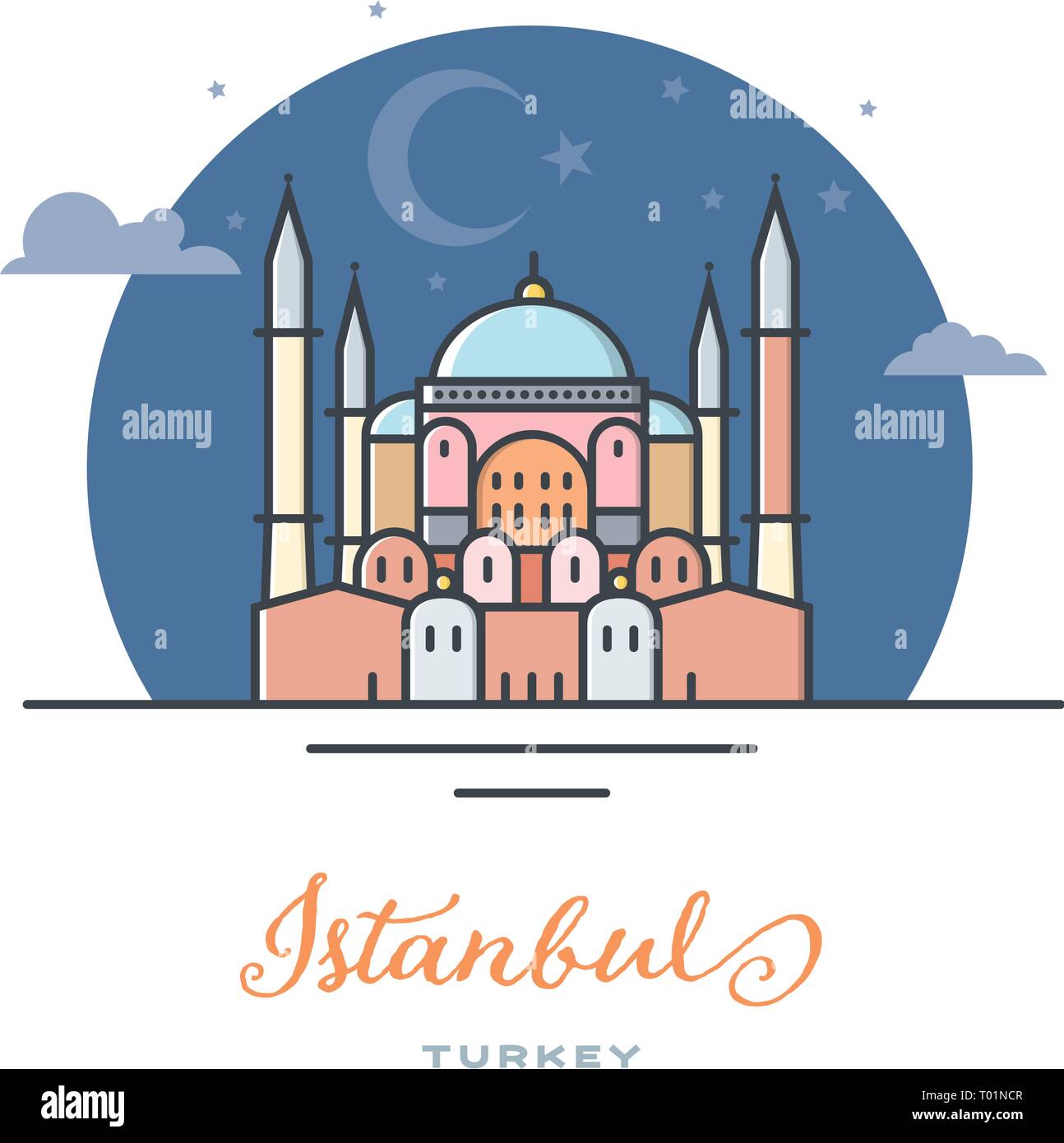 Hagia Sophia a Istanbul, Turchia, piatta illustrazione vettoriale. Turismo e Viaggi icona. Illustrazione Vettoriale