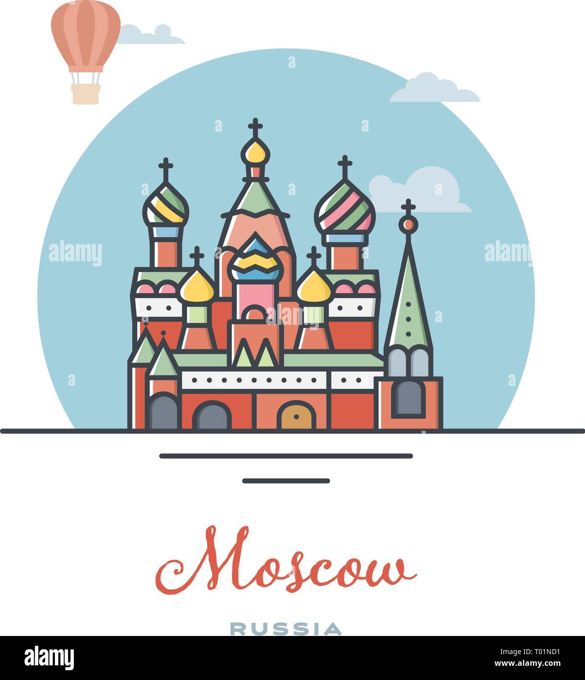 Saint basilici cattedrale a Mosca, Russia, piatta illustrazione vettoriale. Turismo e Viaggi icona. Illustrazione Vettoriale