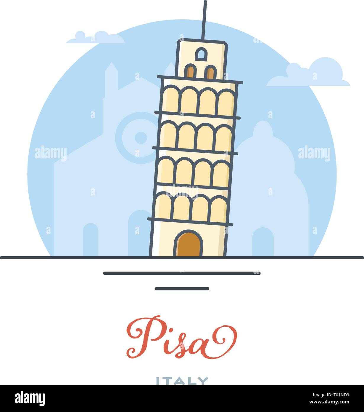 Torre pendente di Pisa, Italia, piatta illustrazione vettoriale. Turismo e Viaggi icona. Illustrazione Vettoriale