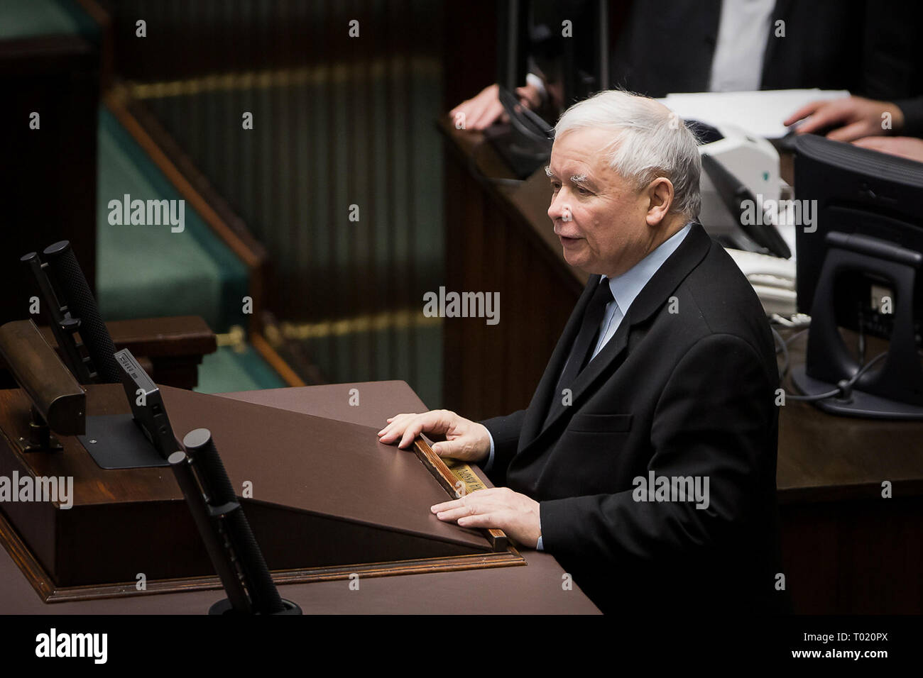 Leader del diritto e della giustizia (PIS) partito Jaroslaw Kaczynski a Varsavia in Polonia il 30 gennaio 2019 Foto Stock