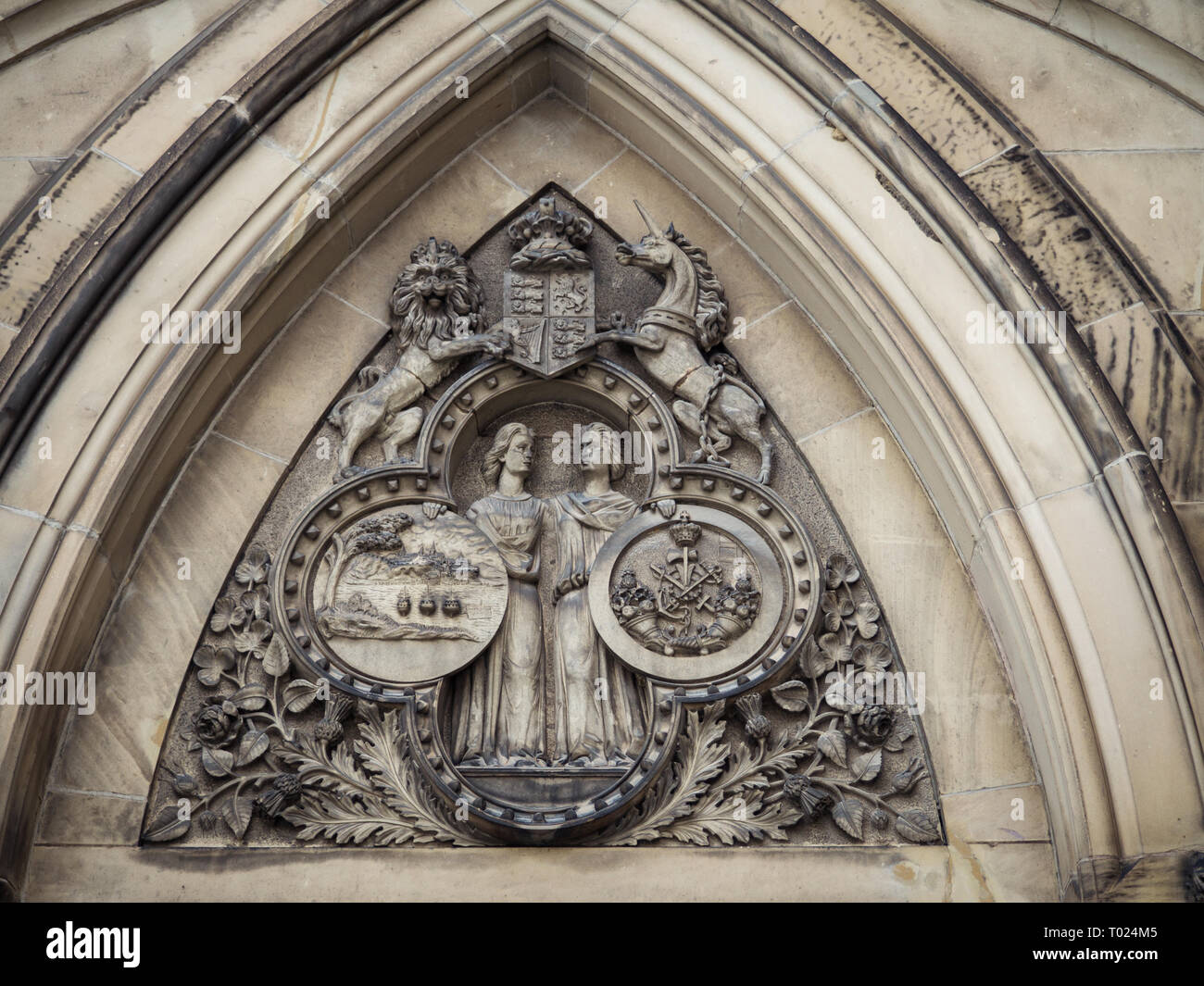 Un intaglio di arte presso il blocco orientale del Canada di Parliament Hill, Ottawa, la capitale del Canada. Foto Stock