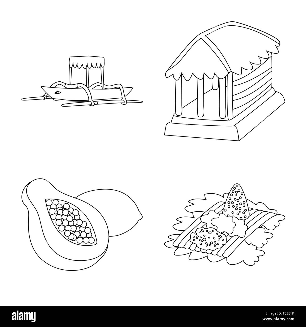 Barca,hut,papaia,riso,vela,casa,frutta,lavastoviglie,l'acqua,palm,mezza,cena,natura,cultura, succosa,frutti di mare,Vacanza,shelter,materie,mangiare,beach,giallo,ristorante,l'estate,bungalow,freschi,cottura,trasporto,tradizionale,corsa,turismo,isola,Bali, Indonesia,,balinese caraibi,asian,geografia,impostare,vettore,icona,immagine,isolato,raccolta,design,l'elemento,graphic,segno,contorno,linea vettori vettore , Illustrazione Vettoriale