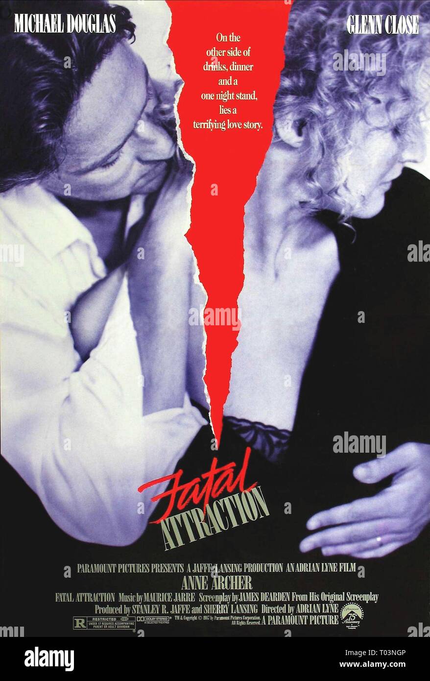 MICHAEL DOUGLAS, Glenn Close POSTER, attrazione fatale, 1987 Foto Stock