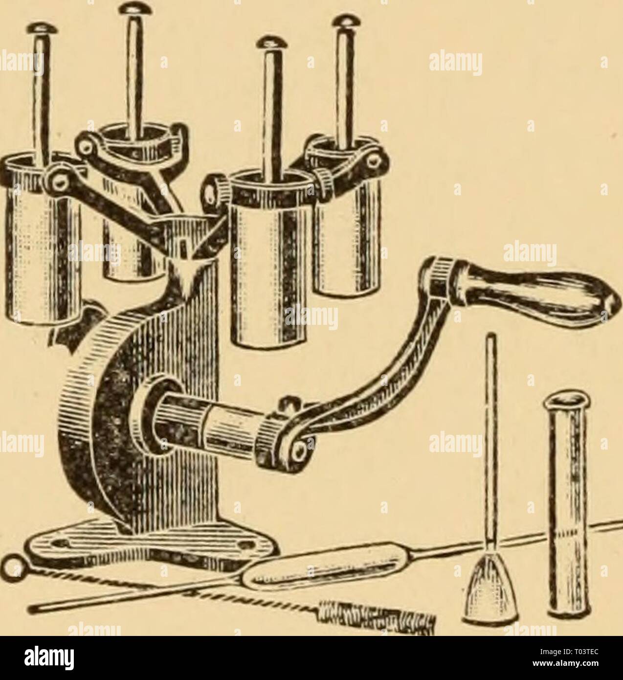 Principi elementari dell'agricoltura; un libro di testo per le scuole comuni . elementaryprinci00ferg Anno: 1908 246 principi elementari dell'agricoltura luoghi facilmente a disposizione di ogni agricoltore un mezzo di determinazione del burro-la produzione di qualità di ogni vacca della mandria. Il successo o il fallimento della farm dairy per ottenere un profitto su l esborso per la Terra, immobile, alimentazione e lavoro, risiede nella corretta selezione delle mucche per comporre la mandria. 351. La Babcock Test è un semplice mezzo di test del latte per determinare la quantità di burro-fat (rich- ness) contenuta in un campione di latte. Si impiegano i Foto Stock