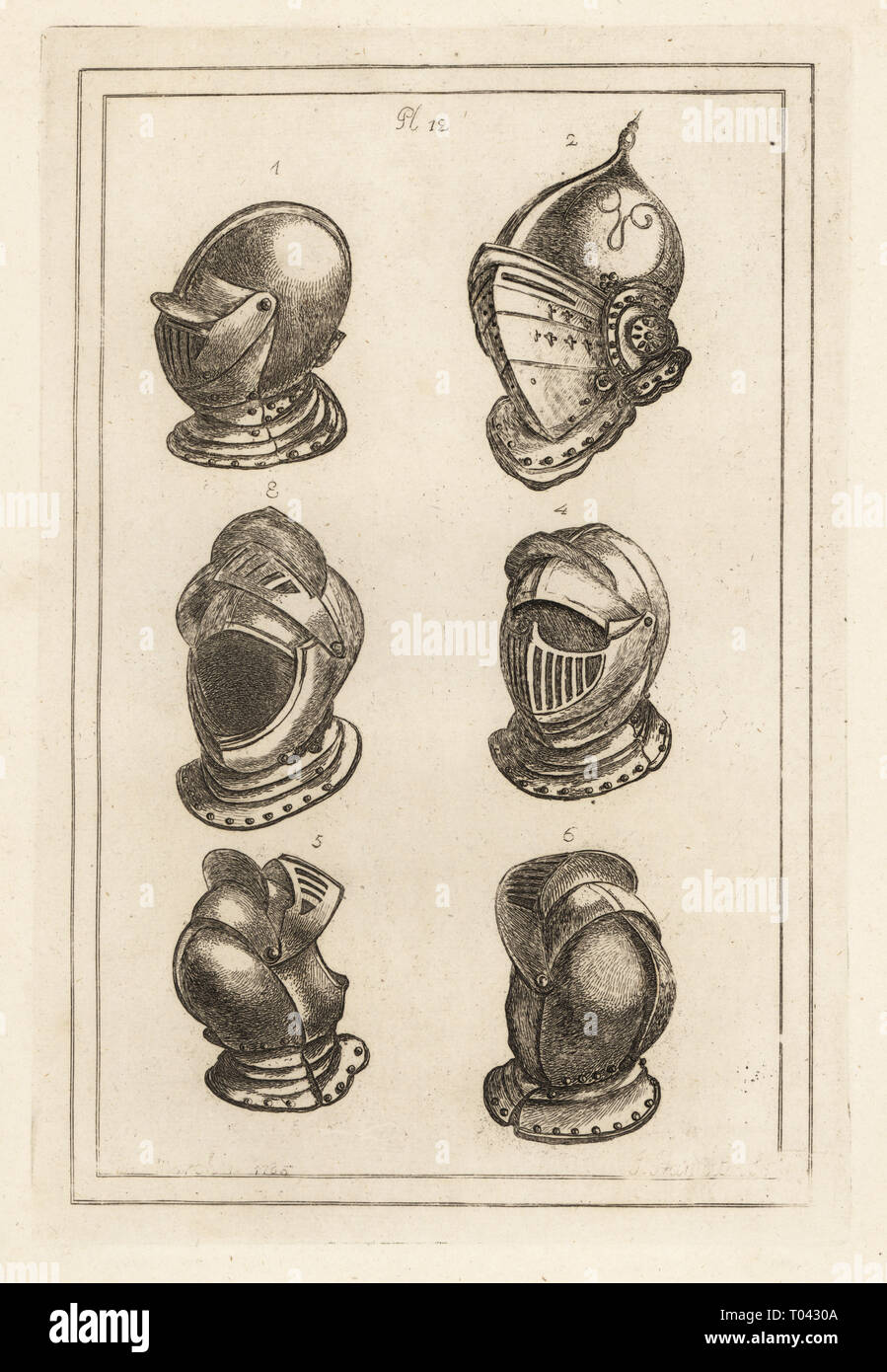 Caschi fiamminga dall'Armory a Breda. Incisione su rame di Francis Grose dell antichità militare nel rispetto di una storia dell'esercito inglese, Stockdale, Londra, 1812. Foto Stock