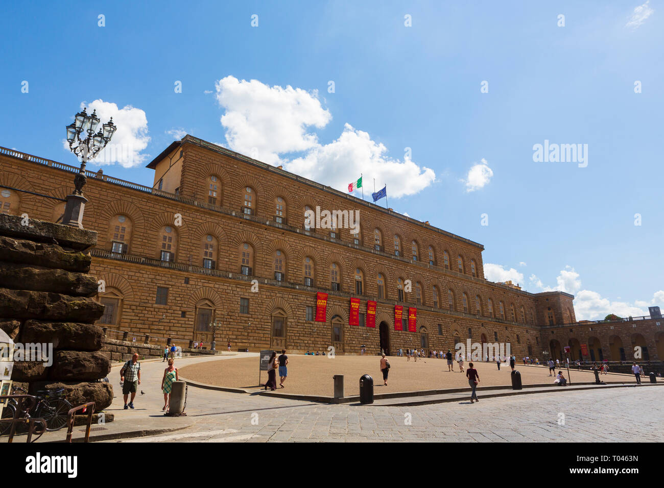 Il Palazzo Pitti, talvolta chiamato Palazzo Pitti, è un vasto, principalmente rinascimentale, Palace Firenze, Toscana, Italia. Foto Stock