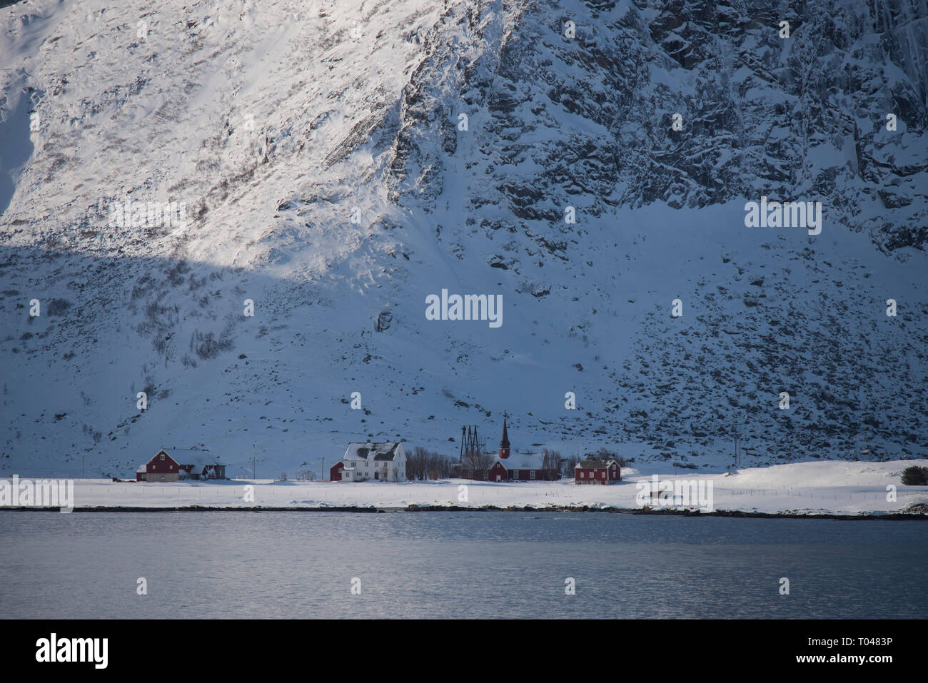 Flakstad, Isole Lofoten in Norvegia Foto Stock