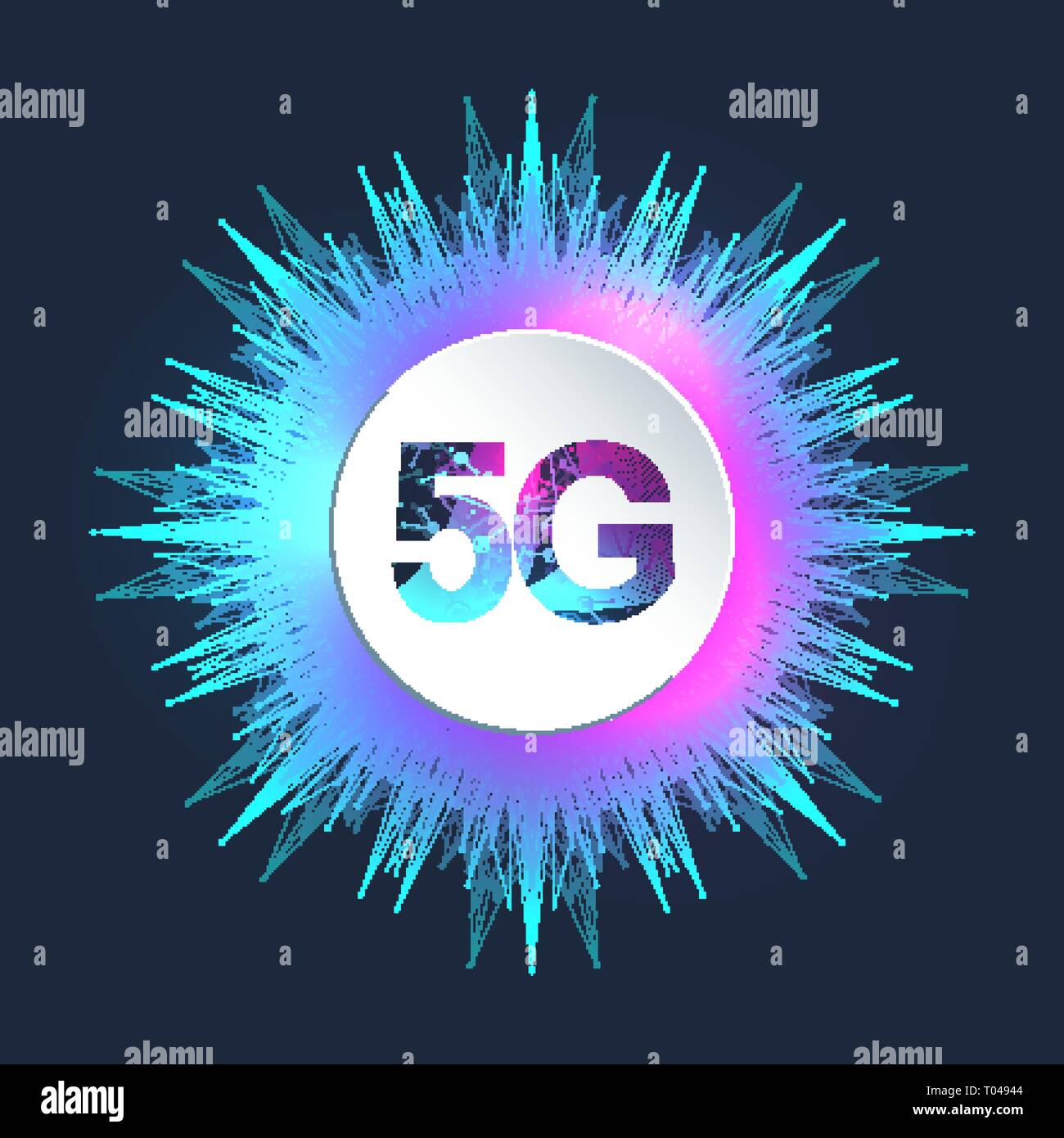 5G di rete sistemi wireless e internet illustrazione vettoriale. Rete di comunicazione. Il concetto di Business banner. Intelligenza artificiale e macchina Illustrazione Vettoriale