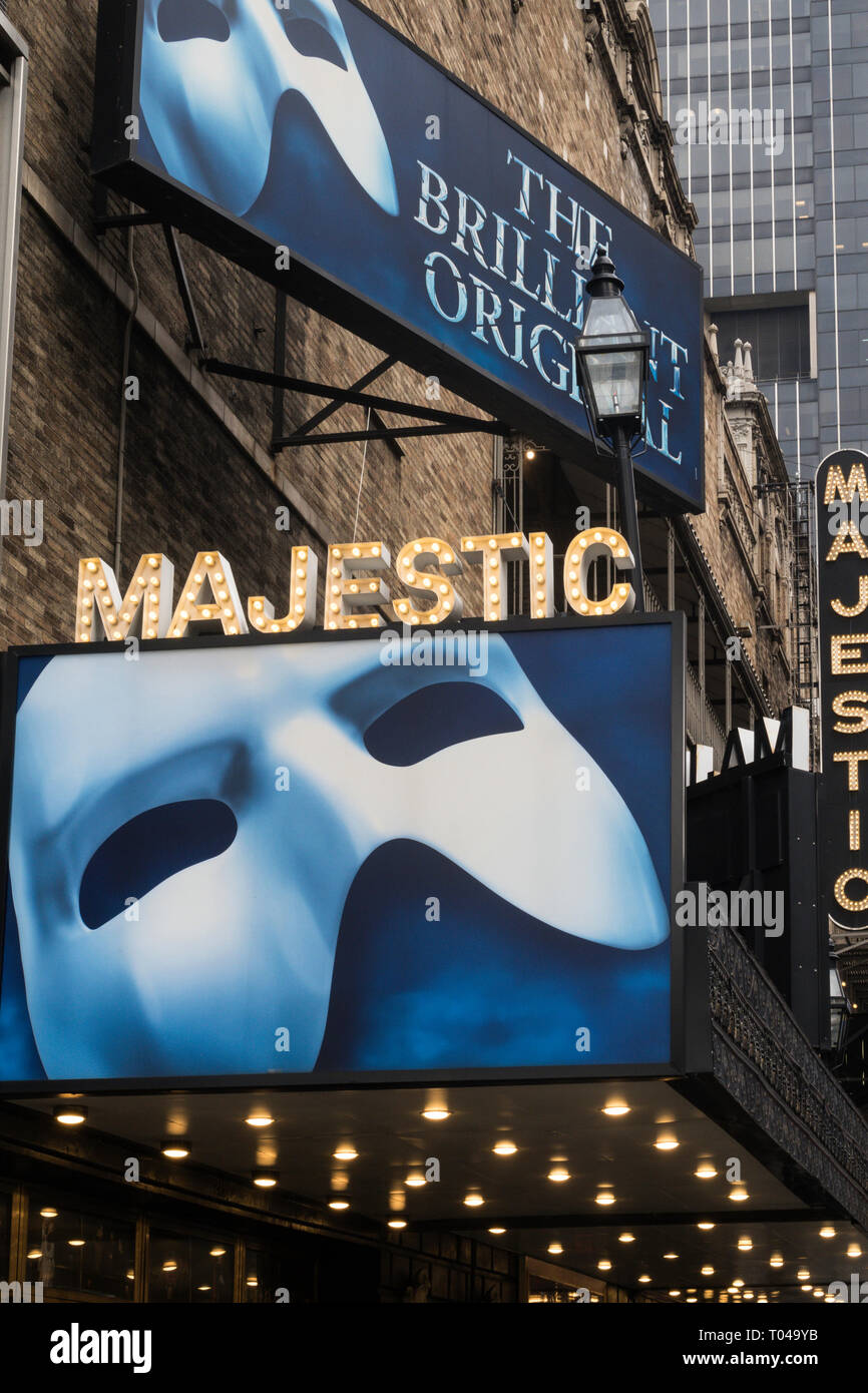 Il Majestic Theatre, 245 W. 44th Street, dotate di 'Fantasma dell'Opera' Times Square NYC Foto Stock