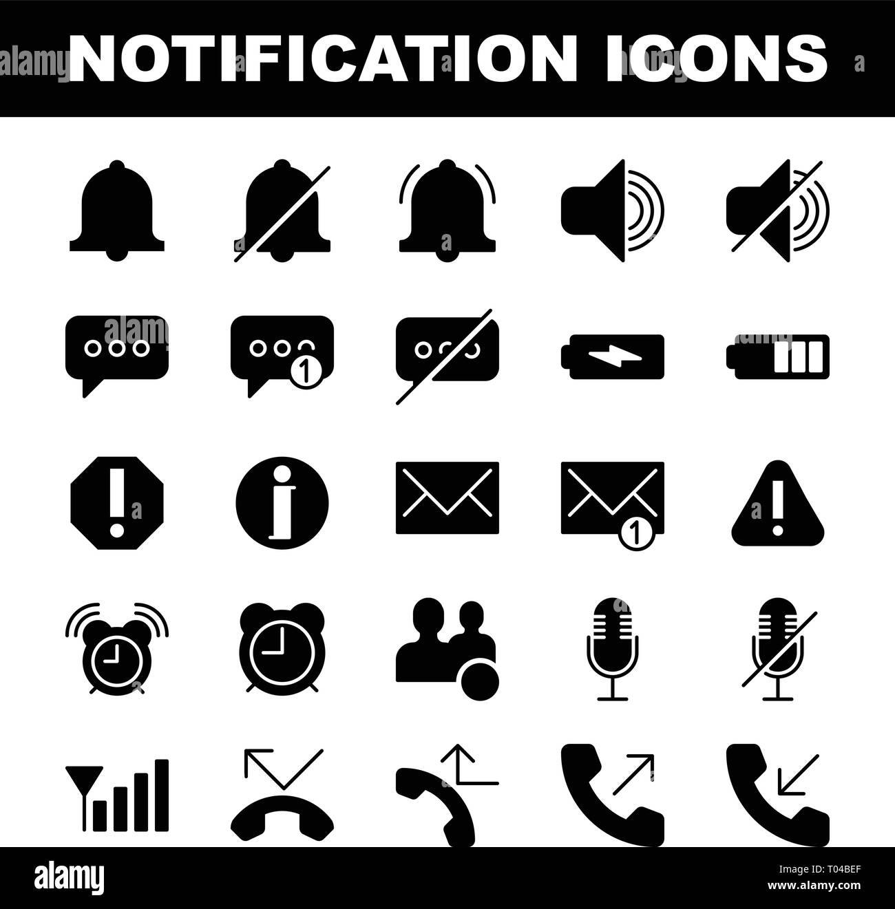 25 Notifica riempito le icone sulla base di 64px. Illustrazione Vettoriale