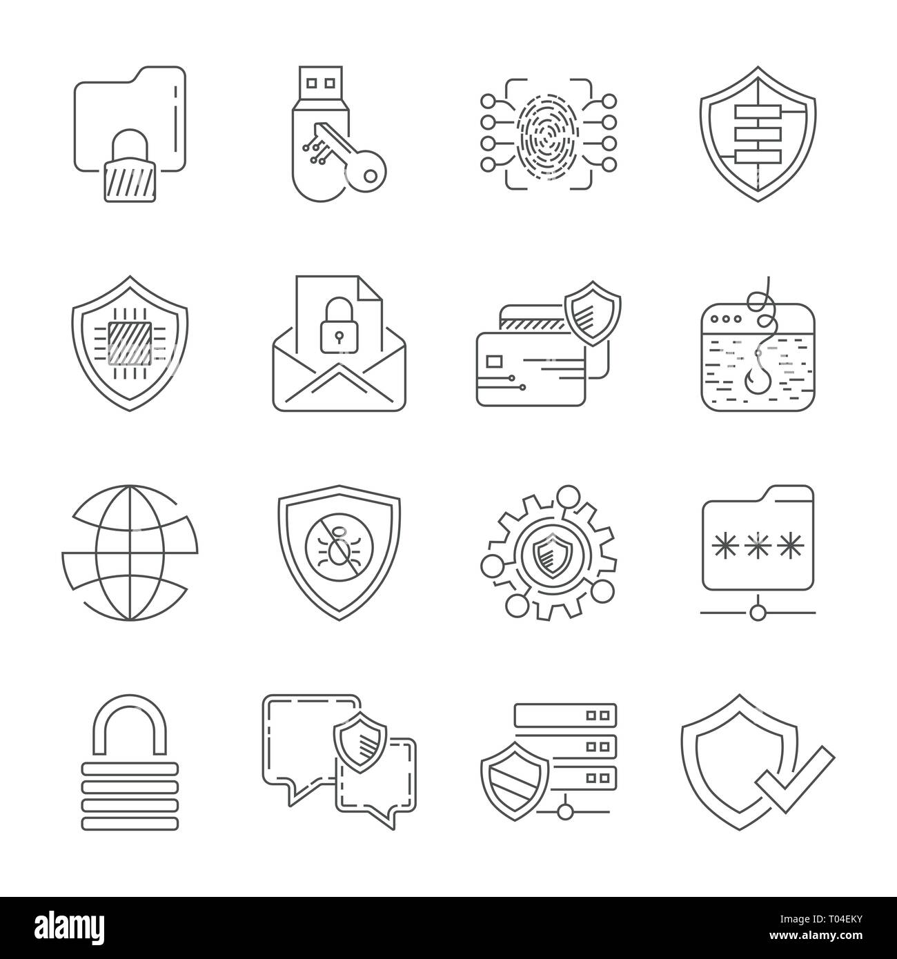 La protezione dei dati e sicurezza Internet icone. Linea del vettore set di icone. Semplice linea sottile design. Struttura moderna simboli e pittogrammi. Corsa modificabile. EPS Illustrazione Vettoriale