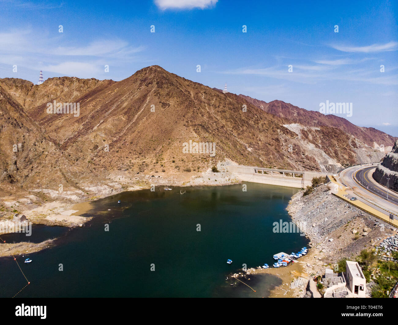 Al Rafisah Dam in Khor Fakkan negli Emirati Arabi Uniti vista aerea Foto Stock