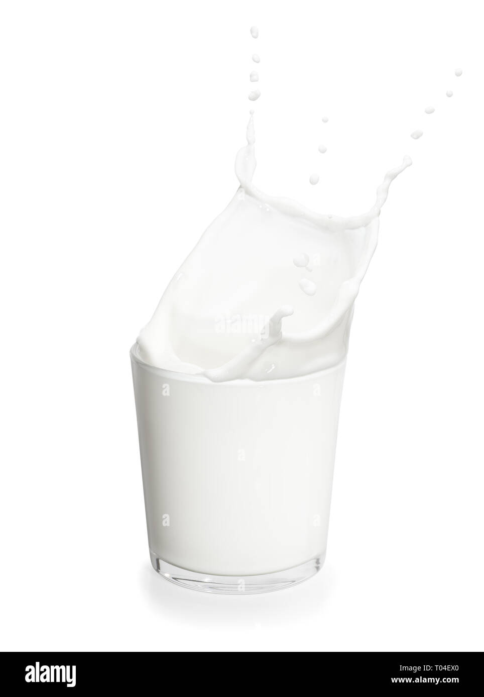 Un bicchiere di latte con splash Foto Stock
