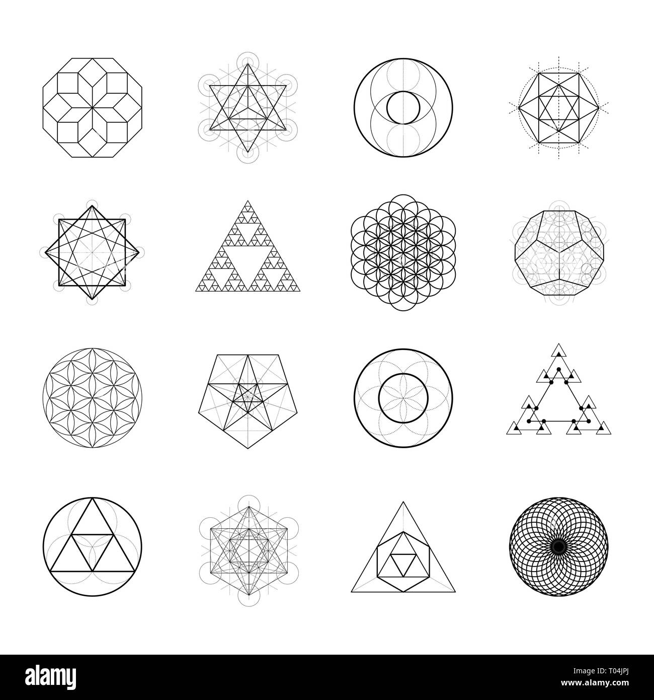 Geometria Sacra del vettore di elementi di design. Alchimia, religione, filosofia, spiritualità, hipster simboli. Illustrazione Vettoriale