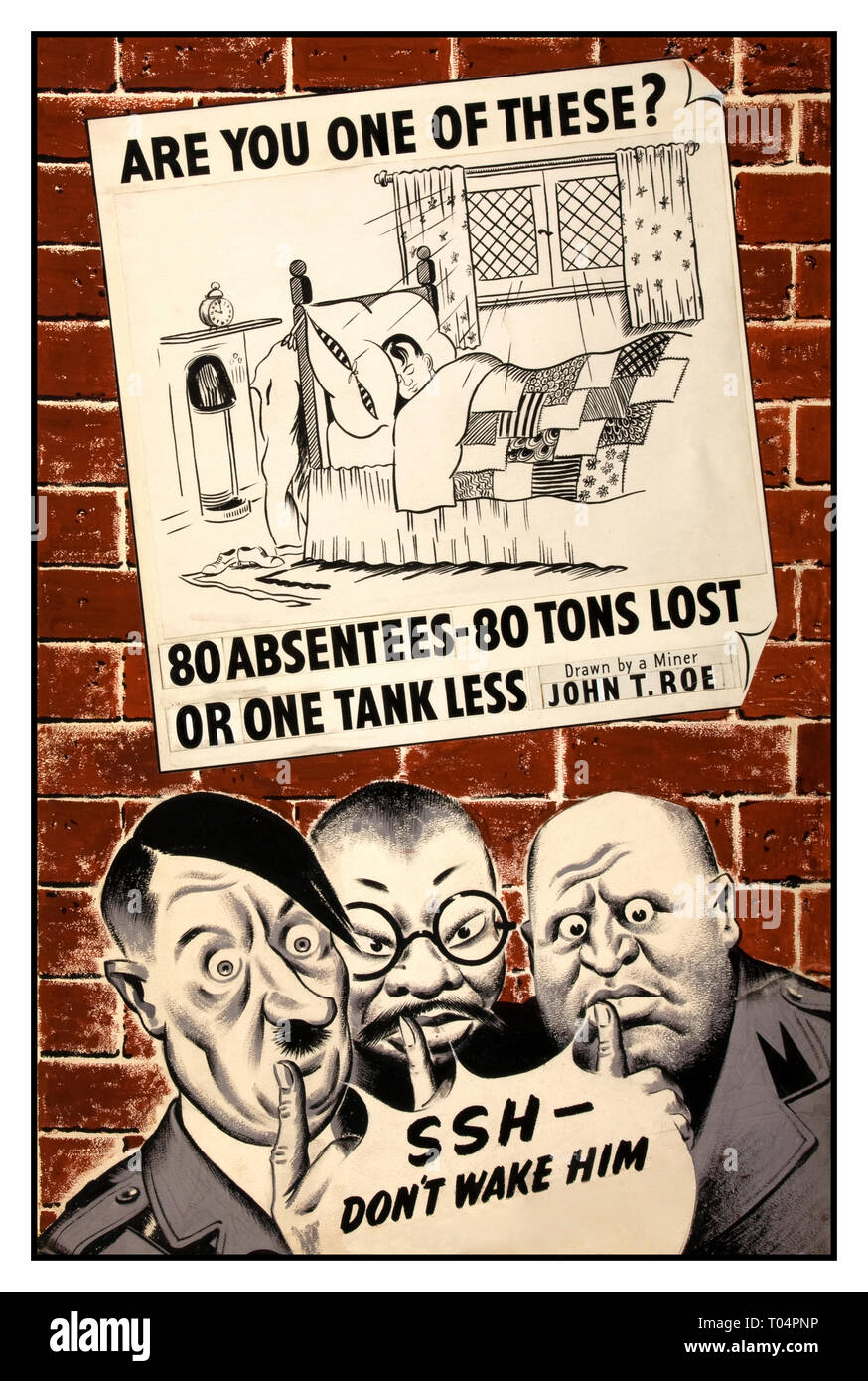 Hitler Hirohito Mussolini personaggi dei cartoni animati Vintage WW2 poster di propaganda UK "Sei uno di questi? 80 Gli assenti - 80 tonnellate perso o un serbatoio inferiore" 1939-1946 Foto Stock